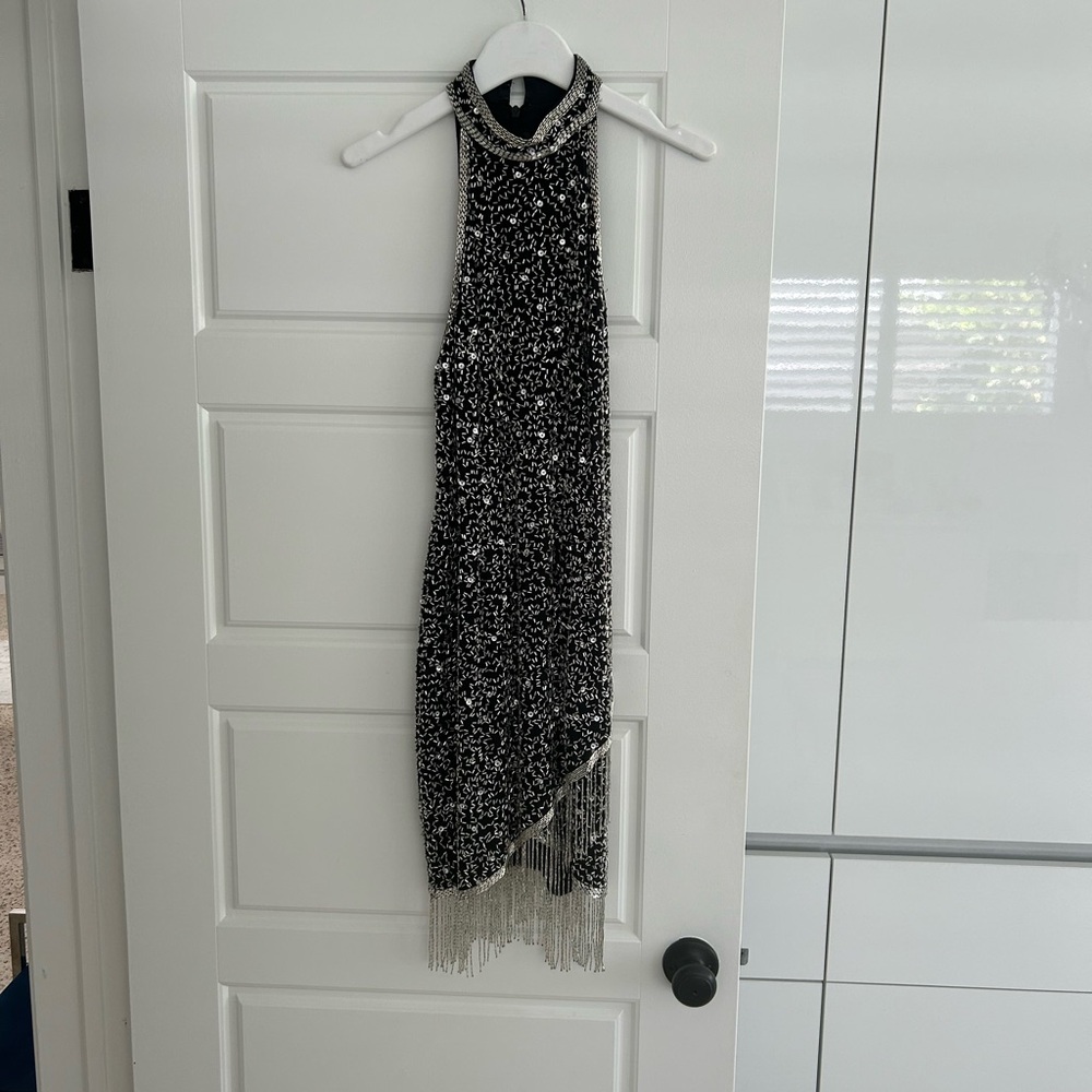 A.J. Bari Black and Silver Sequin Dress